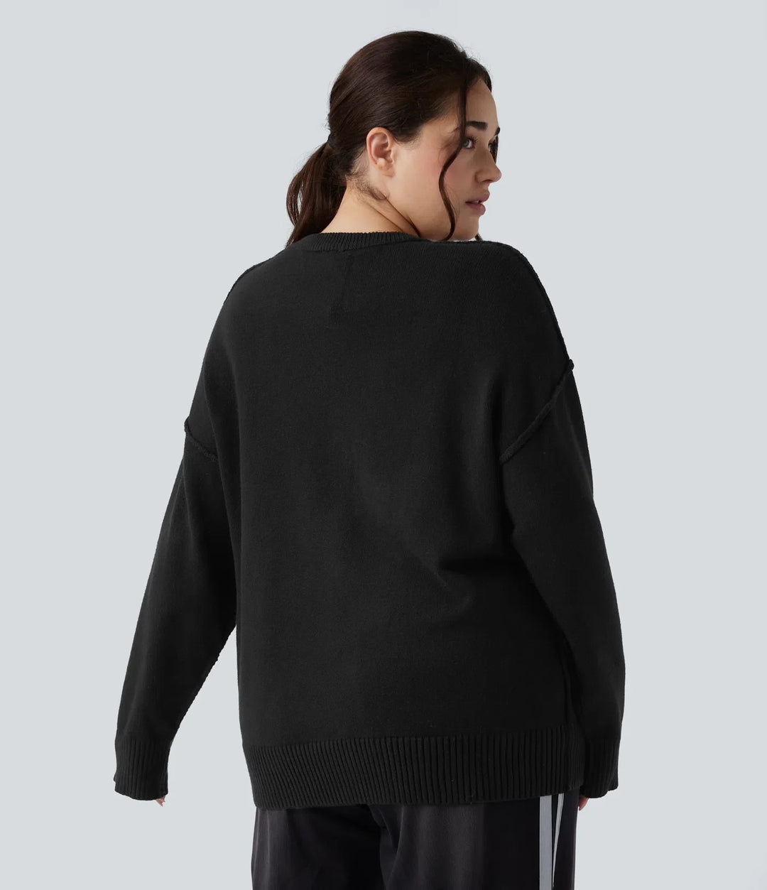 Z okrągłym dekoltem z opuszczonym ramieniem z długim rękawem na co dzień plus size sweter
