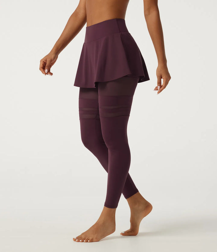 SoftlyZero Airy legginsy do tańca z dołączoną spódniczką, plisowane, z kontrastową siateczką, ze średnim stanem i kieszeniami