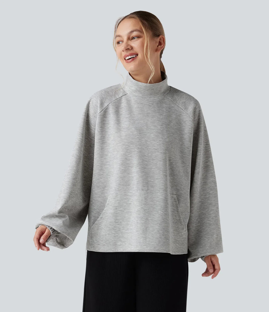 Z półgolfem z długim rękawem High Low bluza na co dzień z kieszenią