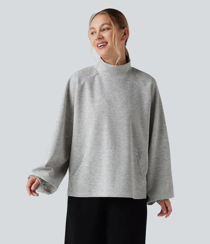 Z półgolfem z długim rękawem High Low bluza na co dzień z kieszenią