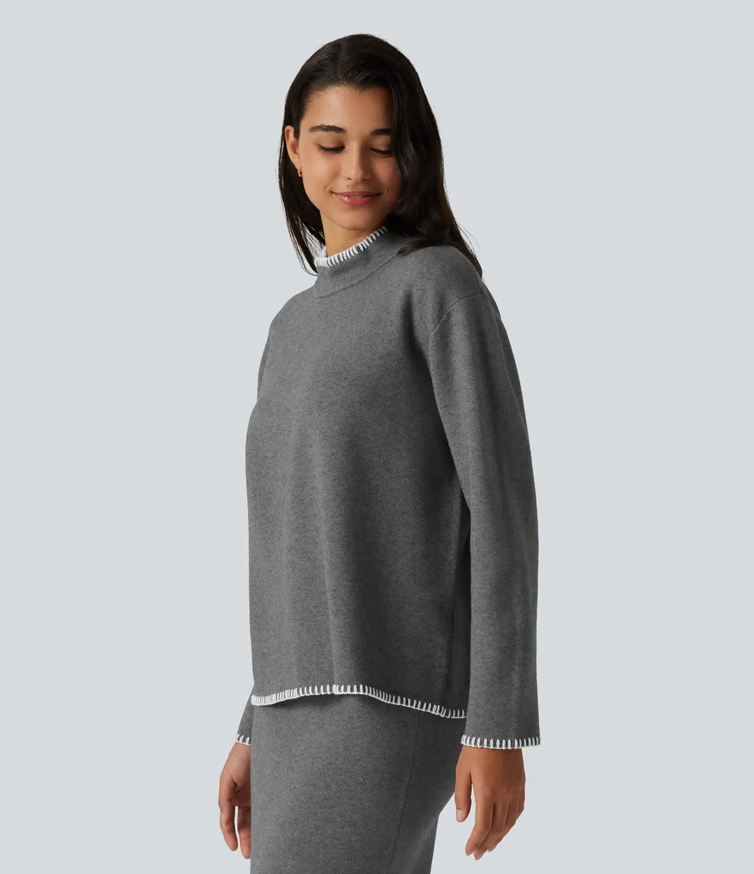 Ze stójką i długim rękawem Crochet sweter do pracy