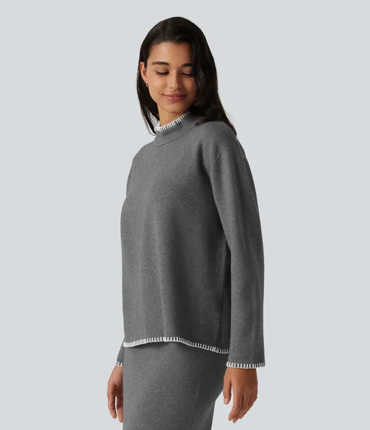 Ze stójką i długim rękawem Crochet sweter do pracy