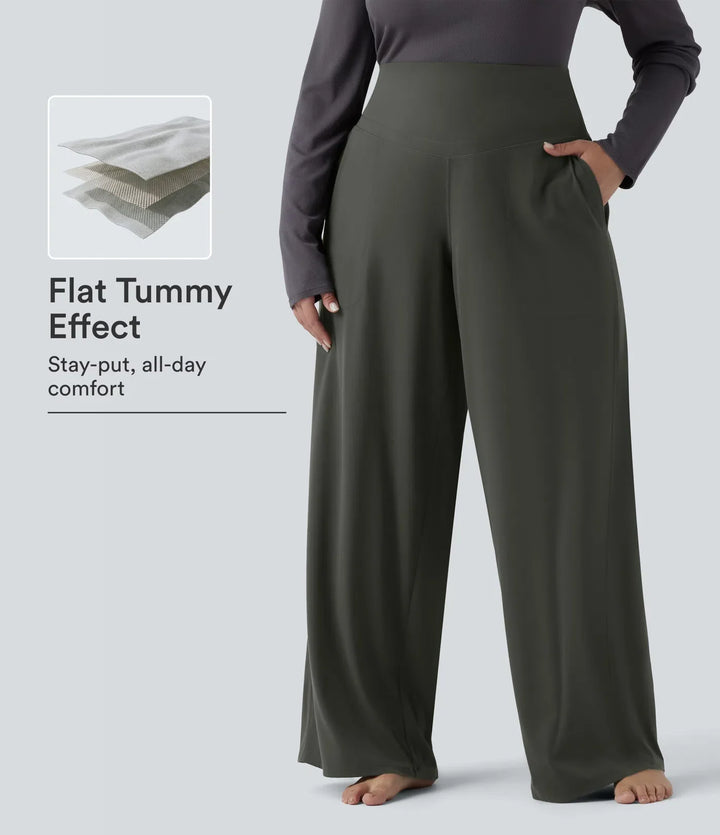 Milejka UltraSculpt z wysokim stanem modelujące brzuch z prostą nogawką joga plus size spodnie z kieszeniami