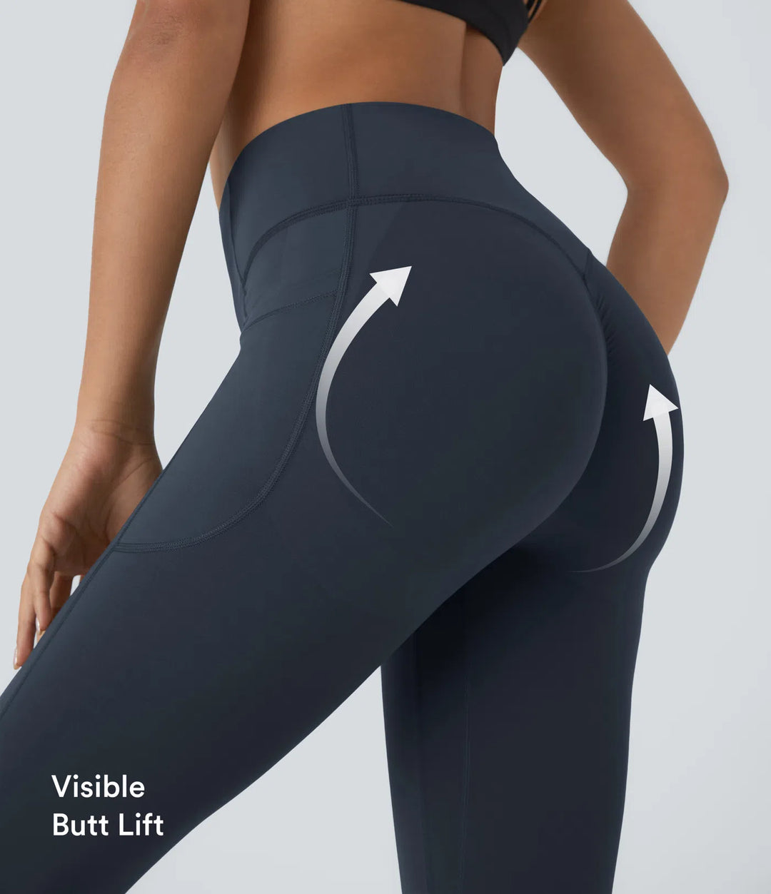 Halara UltraSculpt capri legginsy treningowe z wysokim stanem, marszczonym tyłem unoszącym pośladki, modelujące brzuch, z kieszenią
