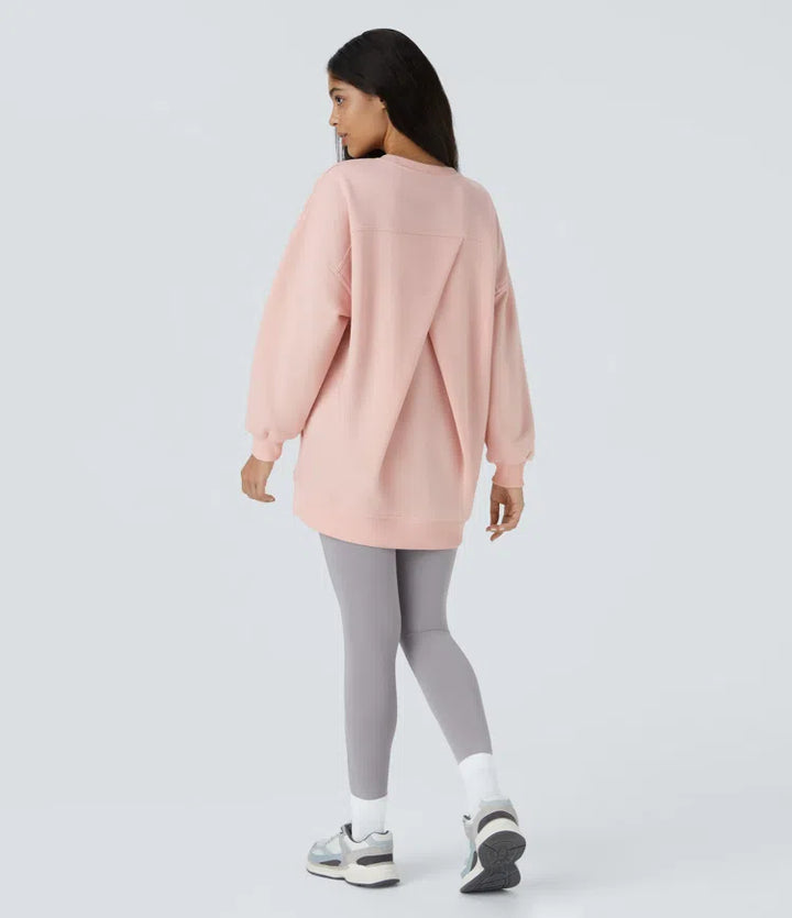 Oversize bluza z polaru z okrągłym dekoltem, długimi rękawami i kieszenią, na co dzień