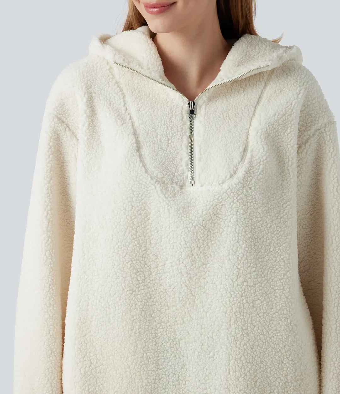 Z kapturem połowa zamek z zaokrąglonym dołem oversize na co dzień sherpa bluza z kieszeniami