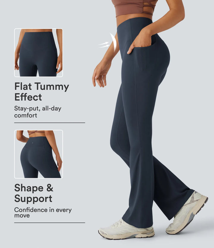 Halara UltraSculpt legginsy do jogi bootcut z wysokim stanem, kontrolą brzucha, modelujące sylwetkę i z kieszenią