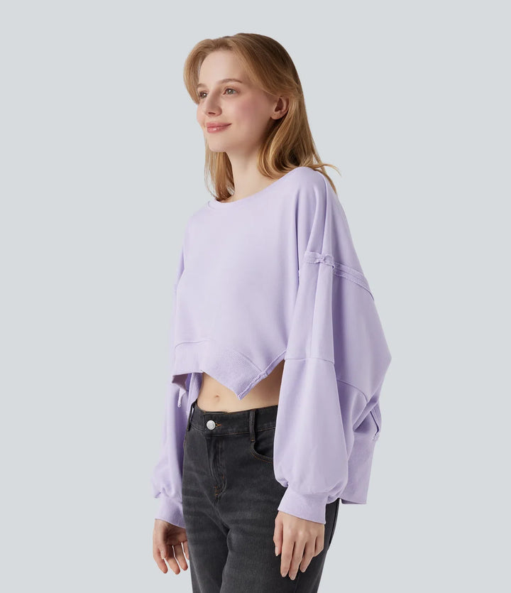 Z dekoltem łódka z długim rękawem High Low bluza na co dzień