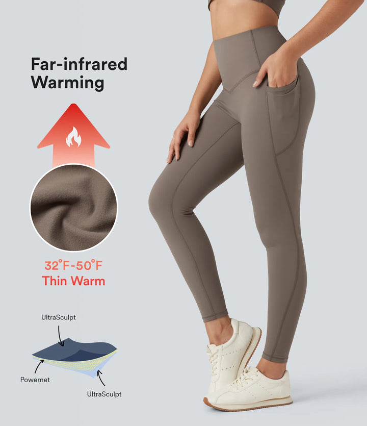 SoCinched legginsy do jogi z polaru z wysokim stanem, modelujące brzuch, z kieszeniami.