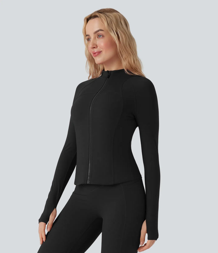 Milejka UltraSculpt ze stójką i długim rękawem z otworem na kciuk joga Curvy kurtka z kieszeniami