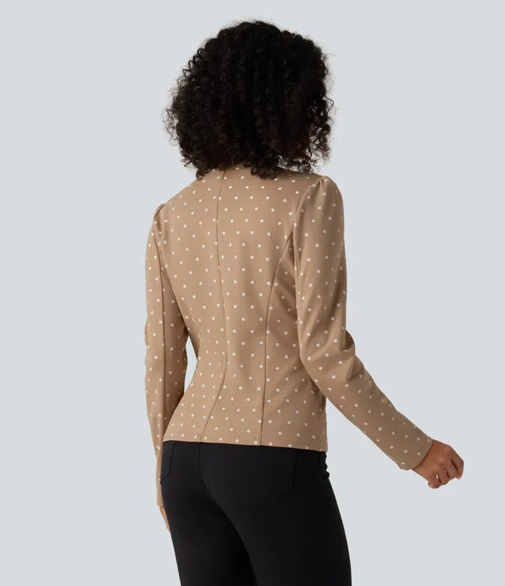 Z okrągłym dekoltem z zaokrąglonym dołem w kropki z długim rękawem do pracy marynarka