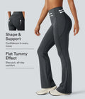 Z wysokim stanem modelujące brzuch w paski joga bootcut legginsy z kieszeniami