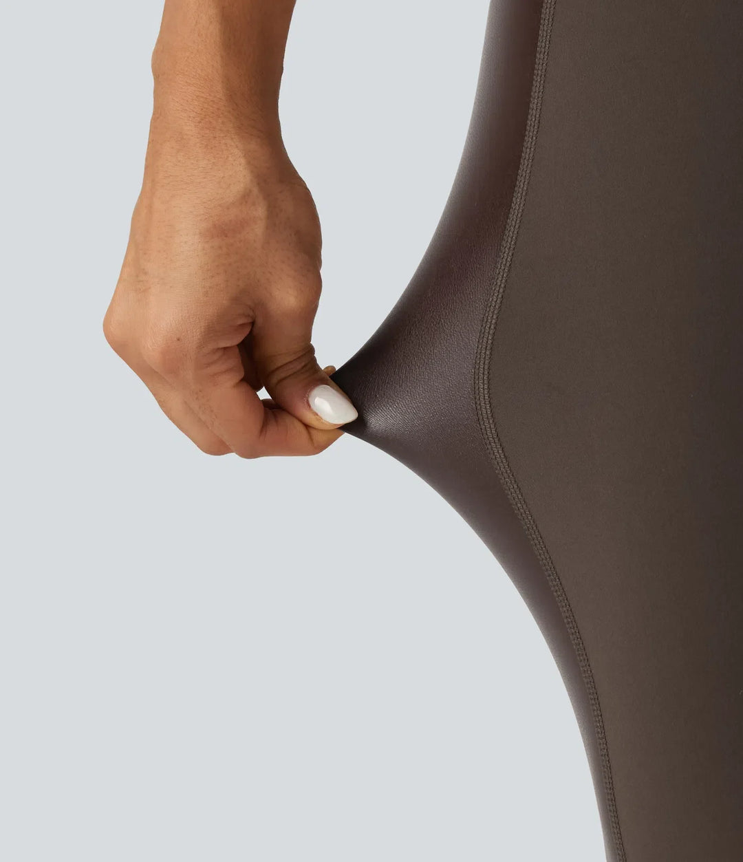 Milejka UltraSculpt z wysokim stanem elastyczny PU modelujące brzuch legginsy do jogi z kieszenią