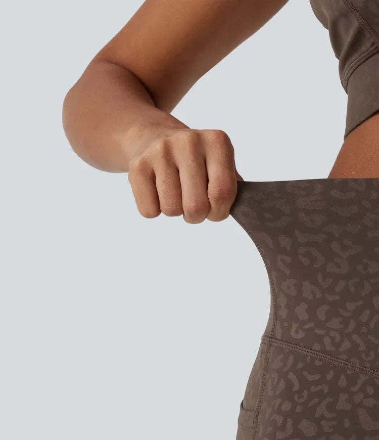 Milejka UltraSculpt w panterkę z wysokim stanem modelujące brzuch legginsy do jogi z kieszeniami