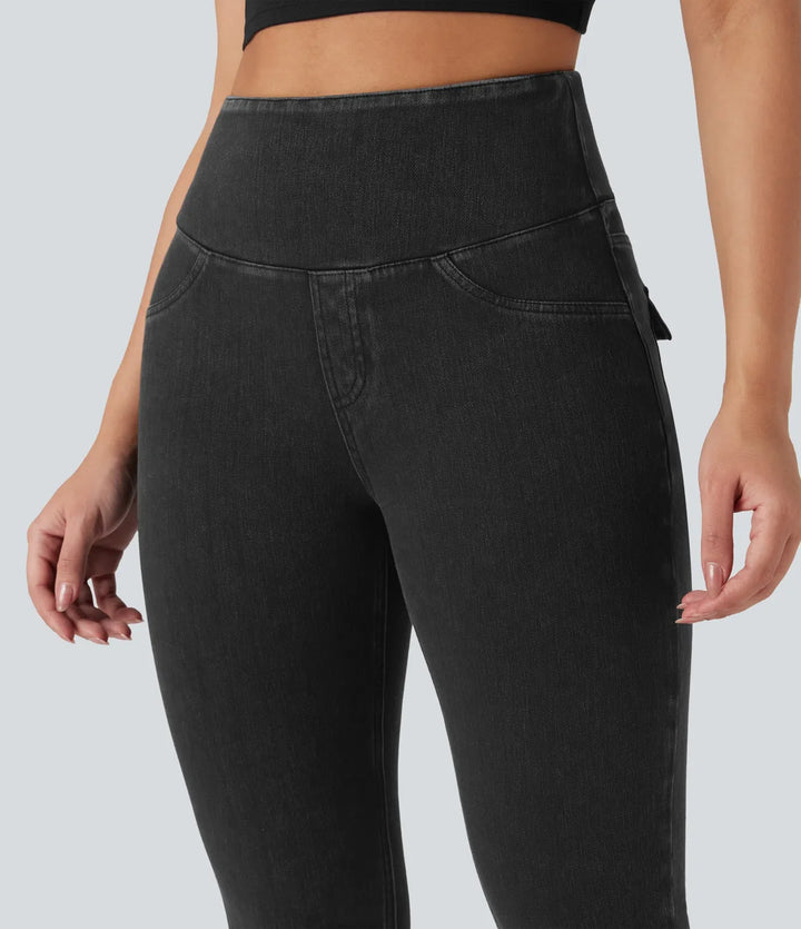 Milejka Flex z wysokim stanem modelujące brzuch denimowe legginsy na co dzień z kieszeniami