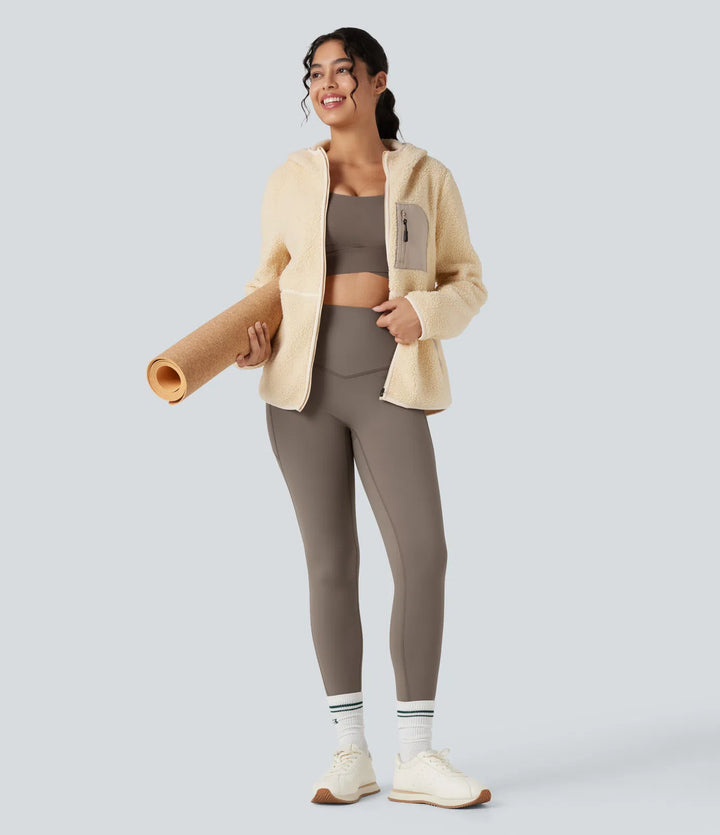SoCinched legginsy do jogi z polaru z wysokim stanem, modelujące brzuch, z kieszeniami.