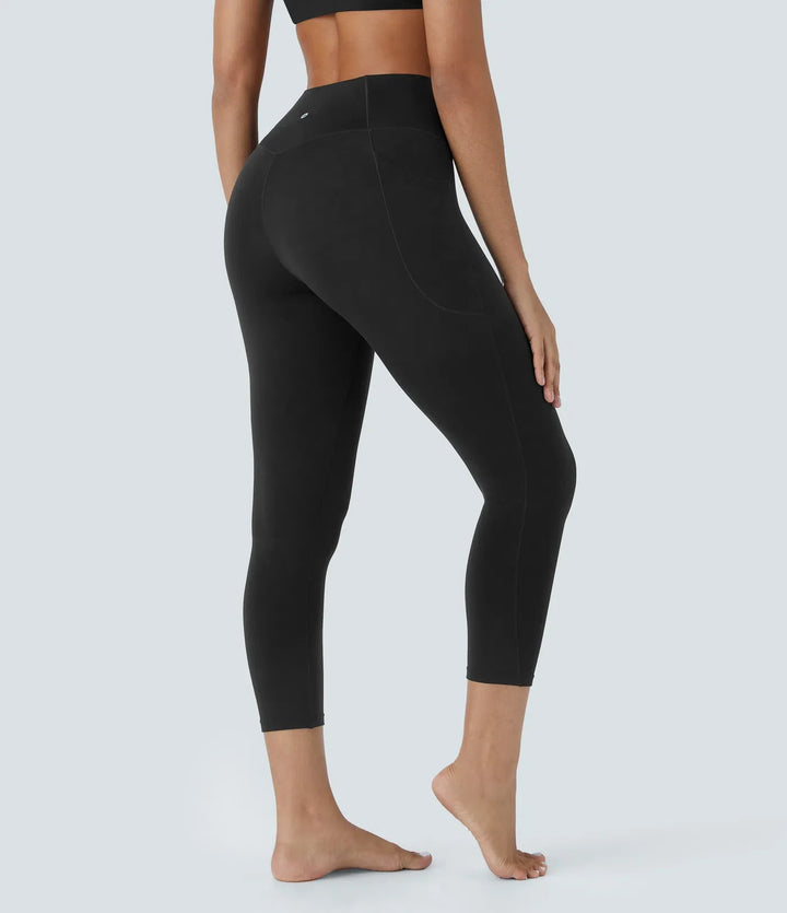 SoftlyZero z wysokim stanem krzyżowany kieszeń capri legginsy do jogi