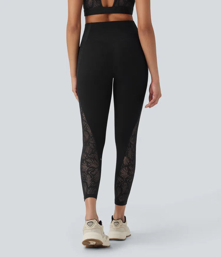Halara UltraSculpt SoCinched legginsy treningowe o wysokim stanie, modelujące brzuch, z kontrastowymi koronkowymi detalami i kieszeniami