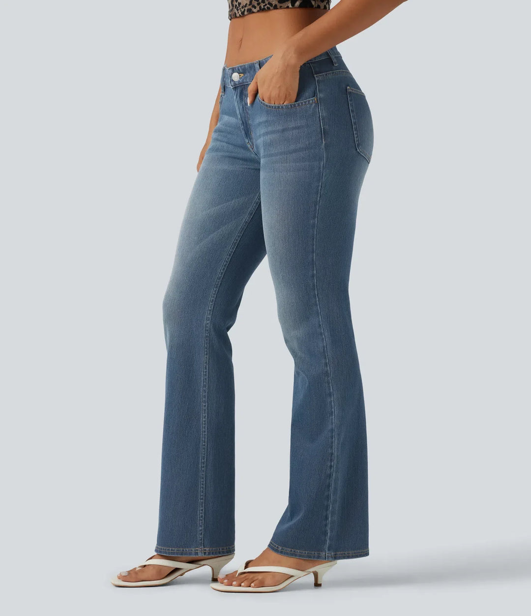 Milejka Flex z niskim stanem sprany bootcut jeansy na co dzień z kieszeniami