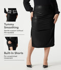 Plus size z wysokim stanem modelujące brzuch marszczony z zaokrąglonym dołem 2-in-1 polarowy PU skórzany midi na co dzień spódnica