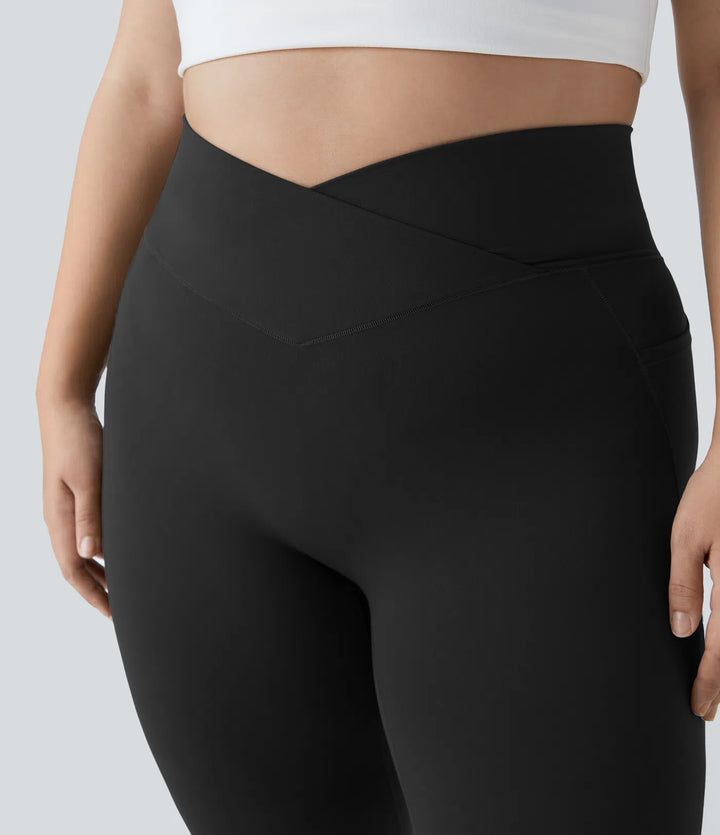 SoftlyZero legginsy z wysokim stanem, z krzyżowanym pasem, z kieszenią, gładkie, w rozmiarach plus, o pełnej długości