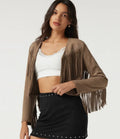 Z dekoltem V i długim rękawem frędzle zamszowy na co dzień marynarka