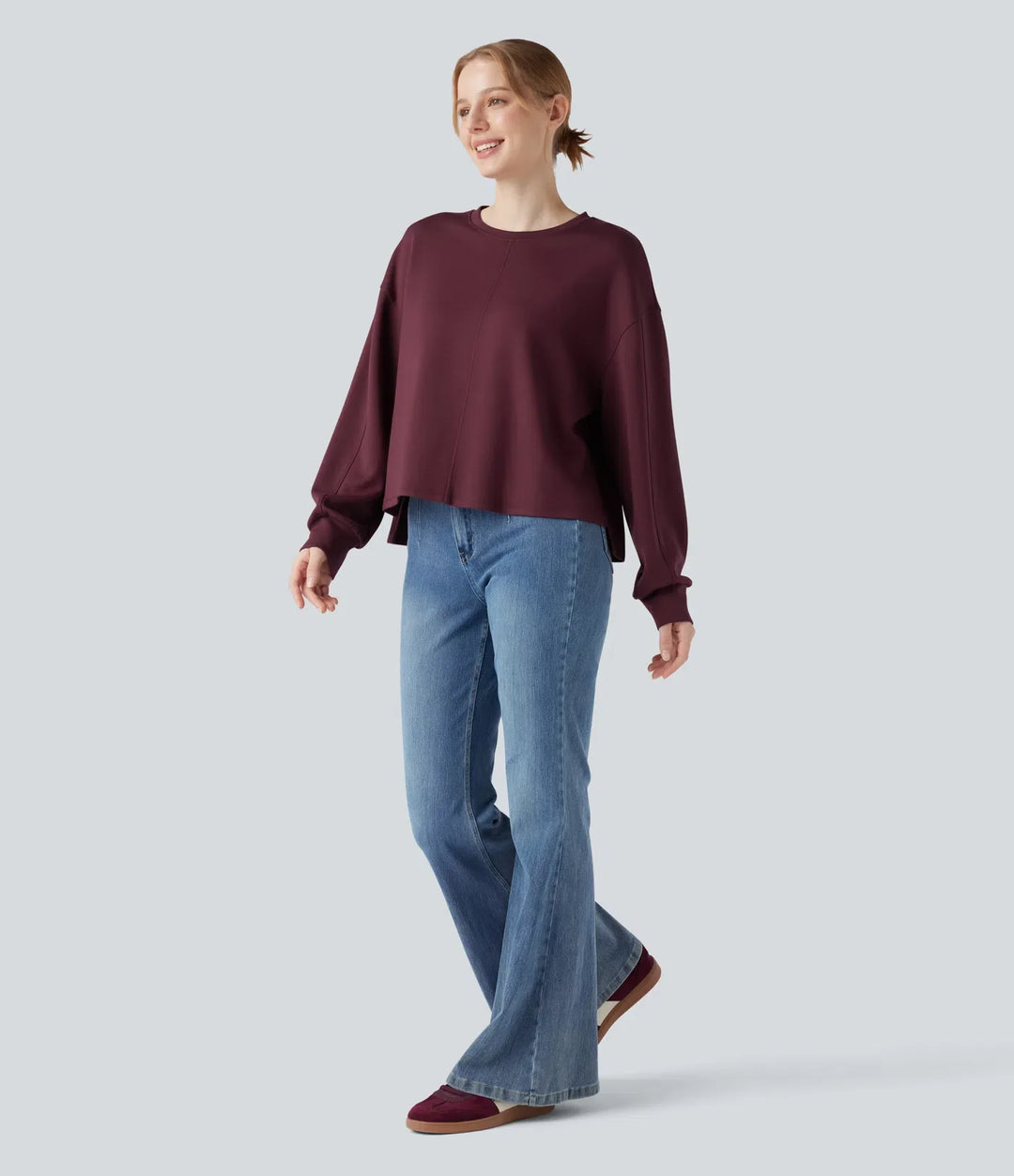 Z okrągłym dekoltem i długim rękawem High Low bluza na co dzień
