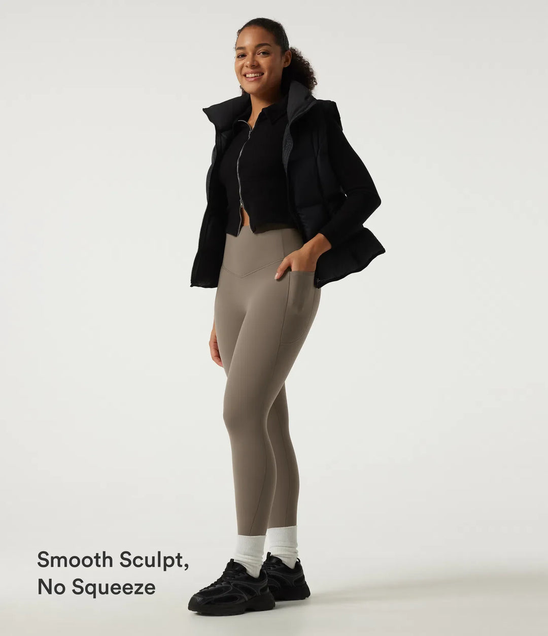 Milejka UltraSculpt ciepło z wysokim stanem modelujące brzuch polarowy legginsy do jogi z kieszeniami