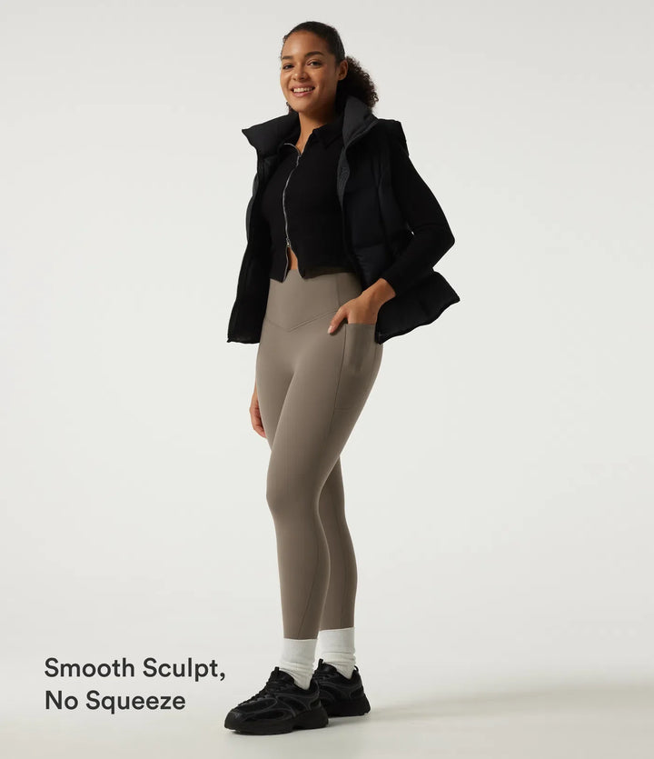 Milejka UltraSculpt ciepło z wysokim stanem modelujące brzuch polarowy legginsy do jogi z kieszeniami