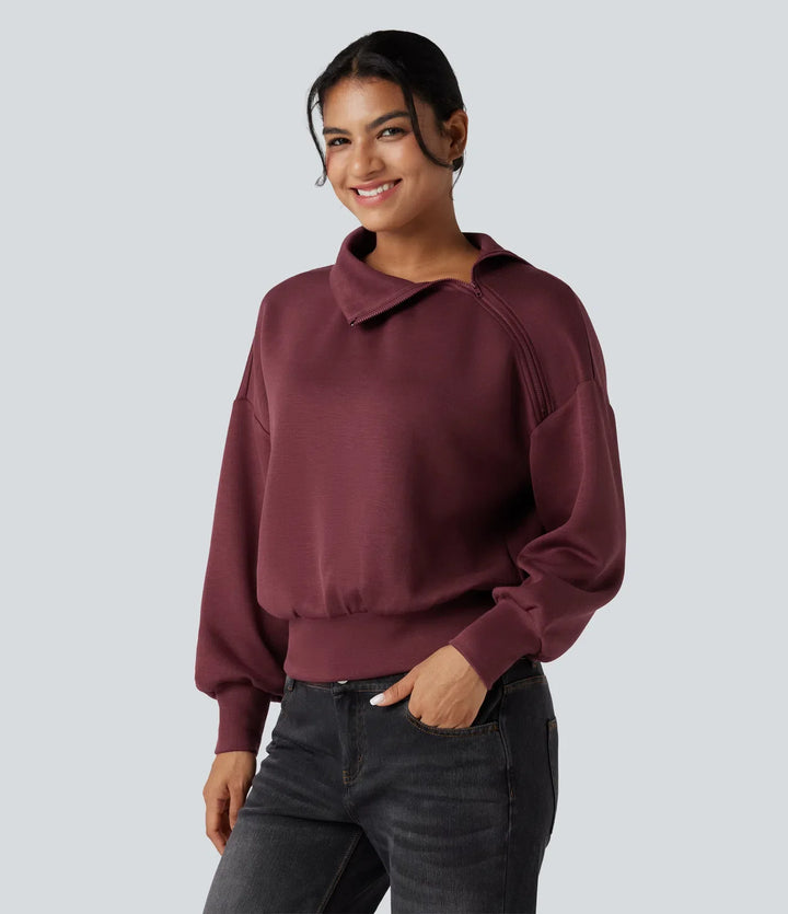 SpacerTek z kołnierzem kominowym połowa zamek oversize bluza na co dzień