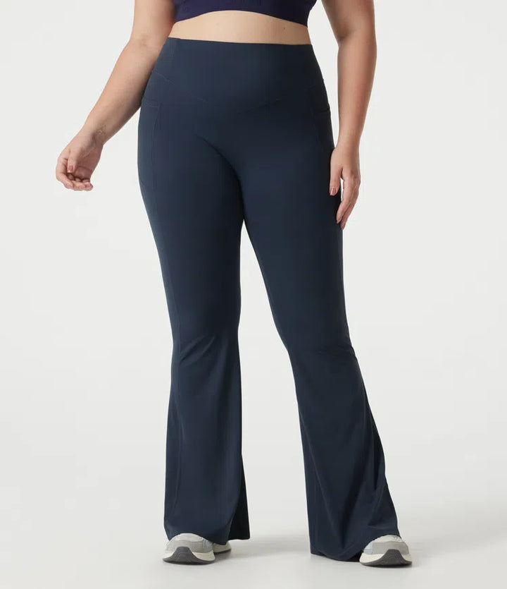 Halara UltraSculpt Plus Size legginsy do jogi z wysokim stanem, z marszczeniem z tyłu podnoszącym pośladki, modelujące brzuch, z rozszerzanymi nogawkami i kieszeniami