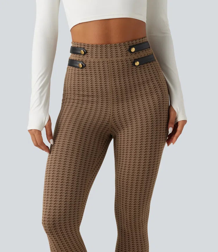 Legginsy do jogi z wysokim stanem i kieszeniami w pepitkę