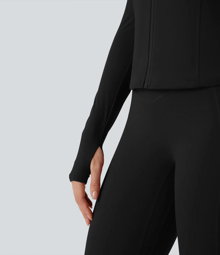 Milejka UltraSculpt ze stójką i długim rękawem z otworem na kciuk joga Curvy kurtka z kieszeniami