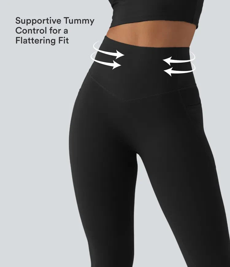 Milejka UltraSculpt z wysokim stanem unoszące pośladki modelujące brzuch bootcut legginsy do jogi z kieszeniami