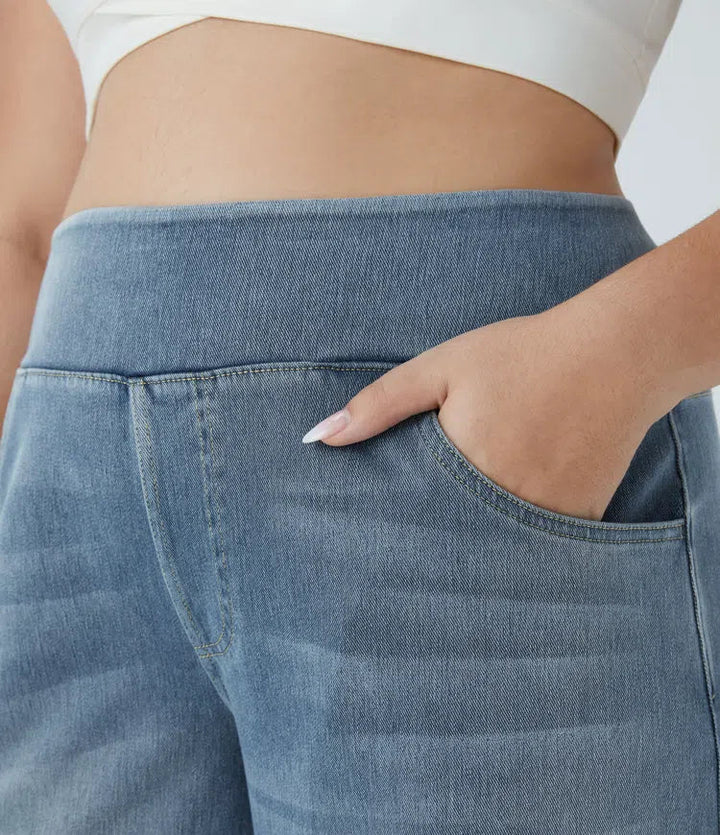 Milejka Flex z wysokim stanem i kieszeniami baggy z szeroką nogawką sprany na co dzień plus size jeansy