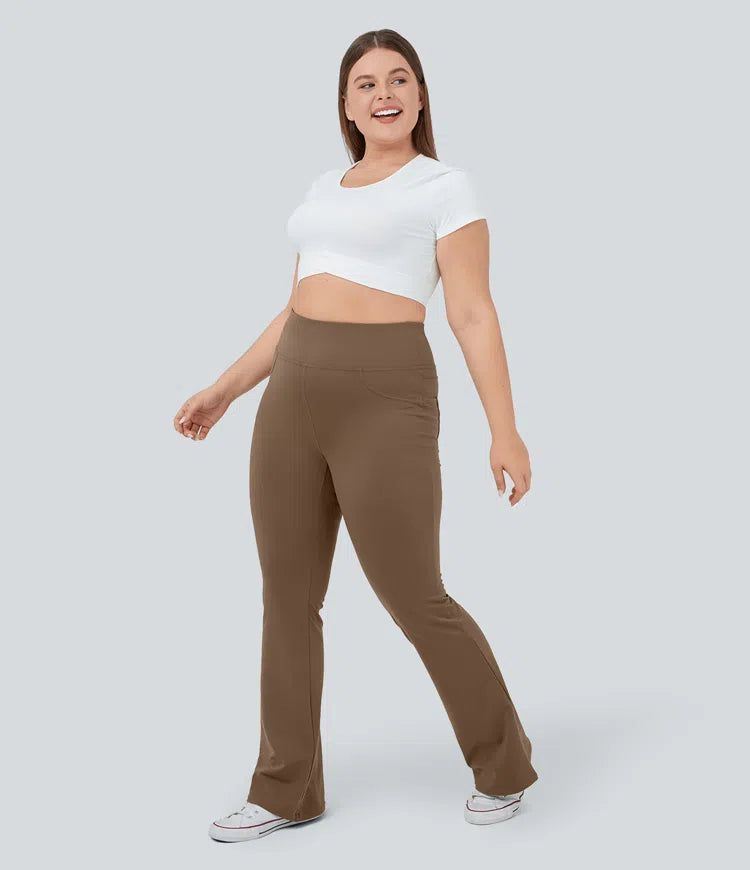DayStretch legginsy do jogi z wysokim stanem, kieszeniami i rozkloszowanymi nogawkami — w rozmiarze plus