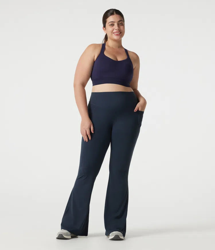 Halara UltraSculpt Plus Size legginsy do jogi z wysokim stanem, z marszczeniem z tyłu podnoszącym pośladki, modelujące brzuch, z rozszerzanymi nogawkami i kieszeniami