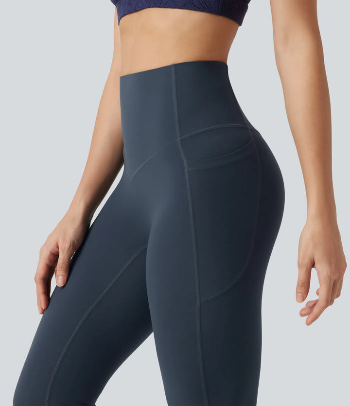 Halara UltraSculpt legginsy do jogi bootcut z wysokim stanem, z efektem modelującym brzuch i z kieszeniami