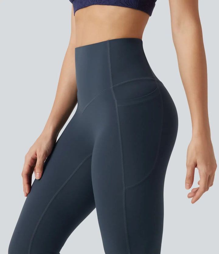 Milejka UltraSculpt z wysokim stanem modelujące brzuch modelujące bootcut legginsy do jogi z kieszeniami