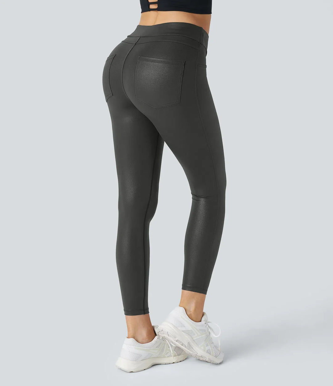 SoftlyZero ze skóry ekologicznej z wysokim stanem i kieszenią do pracy legginsy