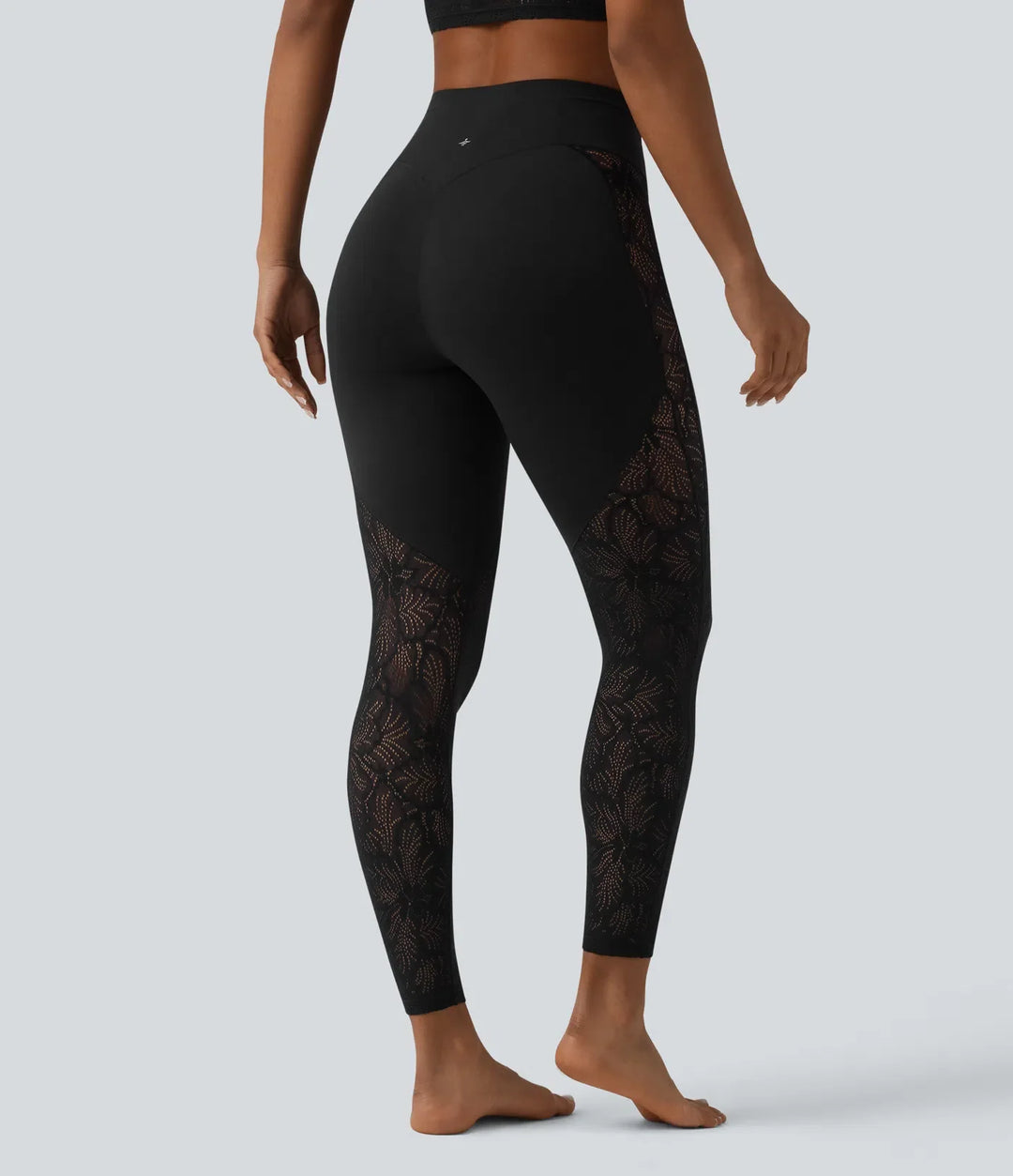 Milejka UltraSculpt z wysokim stanem modelujące brzuch kontrastowa koronka joga 7/8 legginsy z kieszenią