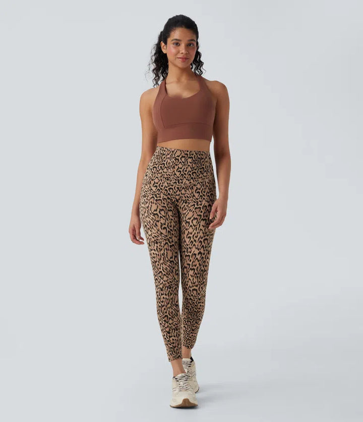 Halara UltraSculpt legginsy do jogi w panterkę, z wysokim stanem, modelujące brzuch i z kieszeniami
