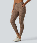 Milejka UltraSculpt w panterkę z wysokim stanem krzyżowany skinny legginsy do jogi z kieszeniami