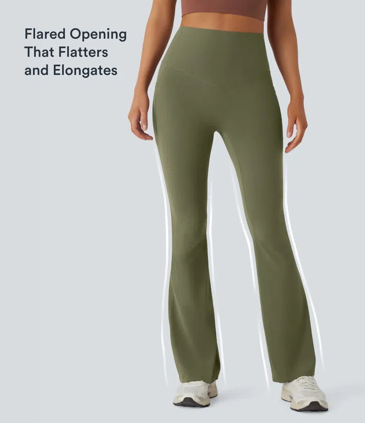 Halara UltraSculpt legginsy do jogi bootcut z wysokim stanem, marszczeniem podnoszącym pośladki, modelowaniem brzucha, modelujące sylwetkę, z kieszeniami.