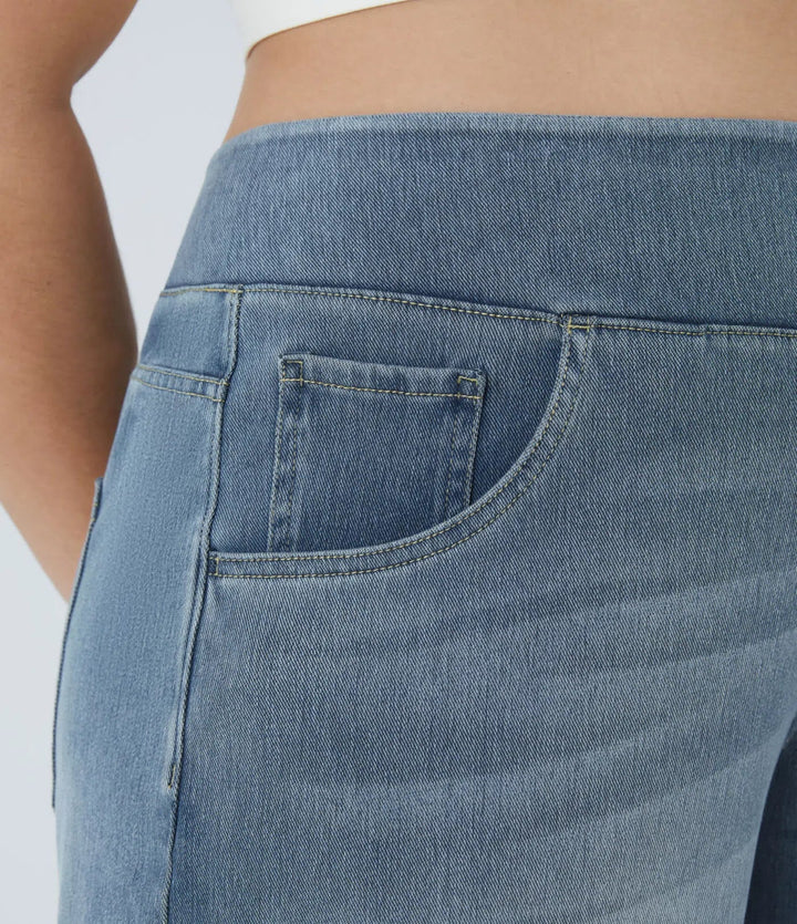 Milejka Flex z wysokim stanem i kieszeniami baggy z szeroką nogawką sprany na co dzień plus size jeansy