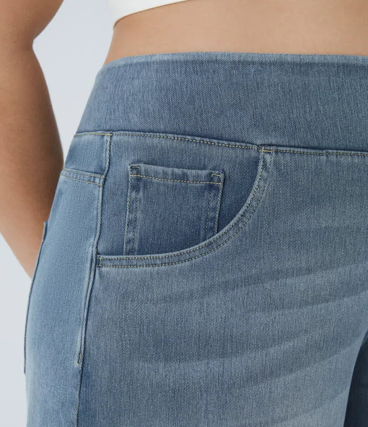 Milejka Flex z wysokim stanem i kieszeniami baggy z szeroką nogawką sprany na co dzień plus size jeansy