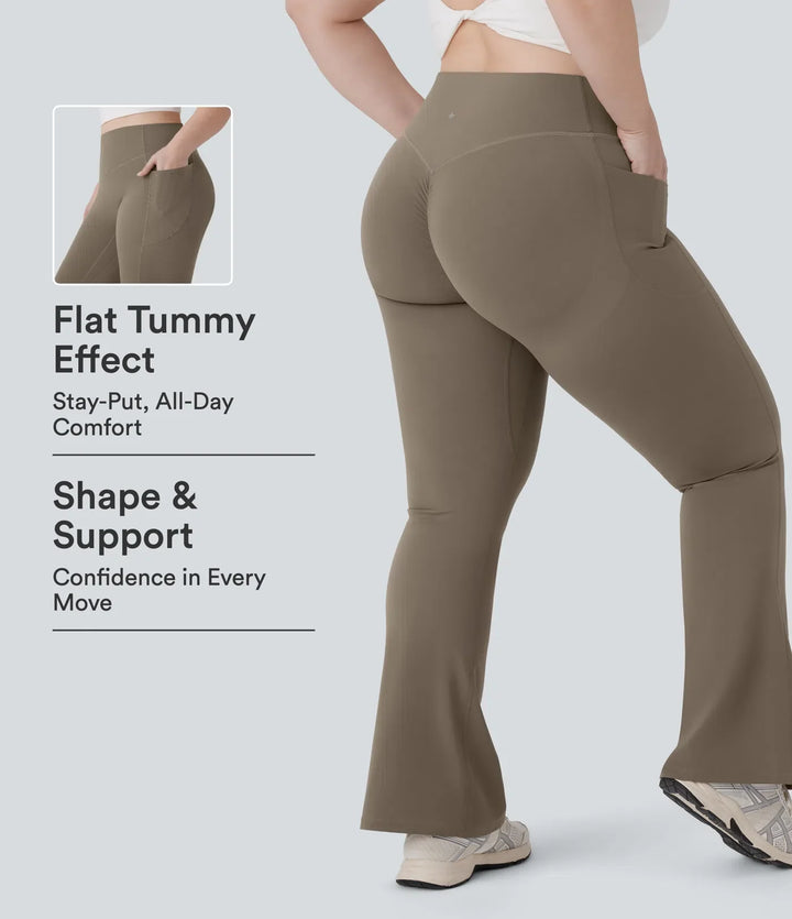 Milejka UltraSculpt z wysokim stanem marszczony unoszące pośladki modelujące brzuch kieszeń modelujące joga bootcut plus size legginsy