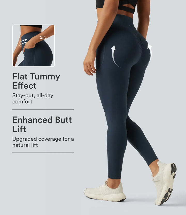 Milejka UltraSculpt z wysokim stanem marszczony unoszące pośladki modelujące brzuch modelujące legginsy treningowe z kieszeniami