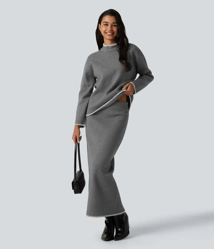 Ze stójką i długim rękawem Crochet sweter do pracy