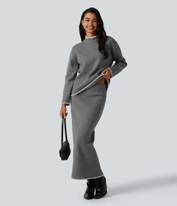 Ze stójką i długim rękawem Crochet sweter do pracy